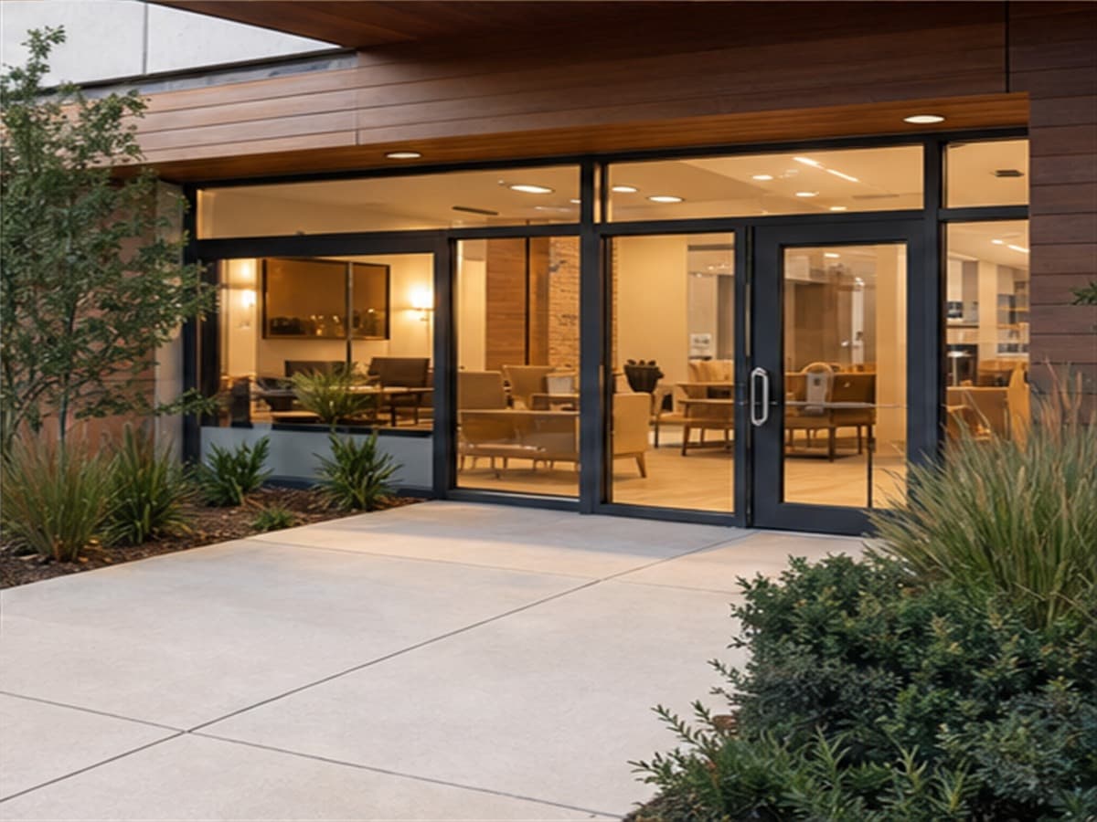 Welcoming leasing office entry